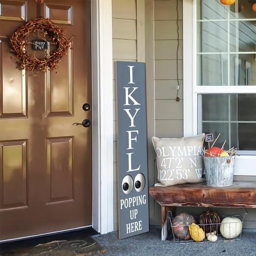 Blue IKYFL Popping Up Here Welcome Porch Board 8x48inch Rustic Funny Welcome Stangding Sign and Porch Leaner for Front Door Spring Farmhouse Rustic Vertical Porch Yard Decorations - Image 3