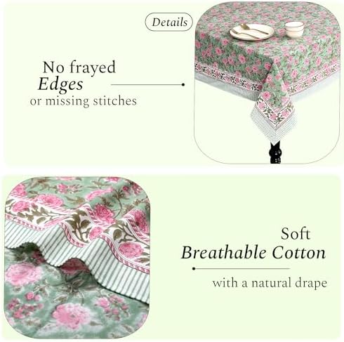 CPC Tablecloth 100% Cotton 70x118 Inch Indian Block Print Rectangle Table Cover, Table Cloth for Weddings, Spring/Summer, Barbeque - Tourmaline Pink - Image 4