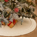 36 Inch White Knitted Christmas Tree Skirt Small Thick Cable Knit Round Cream for 4ft 5ft Tree Rustic Farmhouse Neutral Christmas Decor Tree Base Cover Xmas Home Decor (White-01) - Image 3