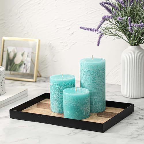 3x6 Inch Turquoise Pillar Candles Set of 3 - Unscented Candles, Long Clean Burning, Large Big Candles, Smokeless Dripless Pillar Candles for Dinner Table, Wedding, Home, Bathroom, Rustic Decor - Image 5