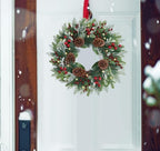 24” Lighted Large Pine Christmas Wreath with Red Berry– Mixed with Fake Norfolk Cypress Cedar Lamb Ear & Pinecone, Xmas Winter Wreaths for Front Door Porch Mantel & Fireplace (50 LED Lights) - Image 2