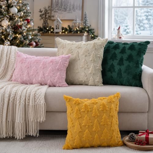 DFXSZ Christmas Tree Pillow Covers 24x24 Set of 2 Christmas Decor Green - Image 3