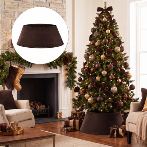 Skylety Chocolate Brown Velvet Christmas Tree Collar 24‘’ Tree Base Cover - Image 5
