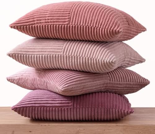 MIULEE Aesthetic Pink Throw Pillow Covers 18x18 Inch Set of 4 Spring Decorative Coquette Cushion Cases Cute Gradient Pillow Cases Corduroy Home Decor for Couch Sofa Living Room Bed Valentine Decor - Image 5