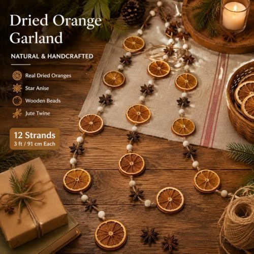 12 Pcs 3ft Dried Orange Slice Christmas Tree Garland Star Anise - Image 3