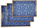 Decorative 3pcs Tray Set with Gold Handles, Elegant Luxury Style, for Living Room, Kitchen and Vanity. (Mosaic Blue Design) by Unknown