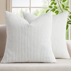 Mecatny Corduroy Decorative Throw Pillow Covers 24x24 Set of 2 White by Mecatny