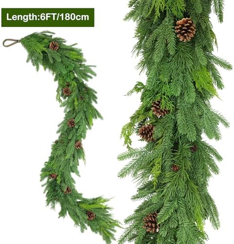 6FT Christmas Garland,Cedar Garland with Pine Cones,Artificial Pine Garland - Image 5