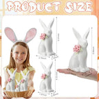FoldTier 3 Pcs Easter Ceramic Bunny Tabletop Figurine Decor Rabbit with Flower Sculpture Table Centerpiece Decoration Tabletop Decorative for Spring Easter Home Indoor Decor Holiday Party Supplies - Image 4