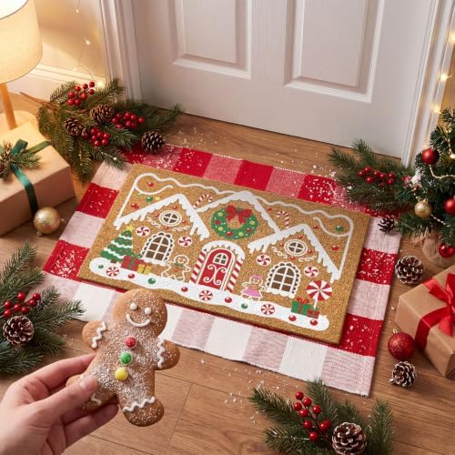 Moucuny 2 Pcs Christmas Coir Doormat Outdoor, Gingerbread House, Non Slip - Image 4