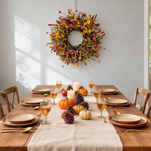 HipTree 24 Inch Fall Wreath for Front Door, Autumn Wreath with Mini Pumpkin - Image 5
