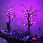 Halloween Decorations Indoor 2 Pack 24 Inch Black Spooky Tree with 48 Purple Led Lights, Timer/USB/Battery Operated Lighted Tabletop Tree Halloween Table Decor for Home Office Holiday Party - Image 2
