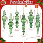Soaoo 6 Pcs 6.3 in Dark Green Mercury Glass Finial Christmas Ornaments - Image 2
