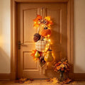 Rustic Harvest Wooden Door Hanger, Pumpkin Maple Fall Bowknot Wall Hanging Sign with Light Autumn Wreath Decorations, Wreath Farmhouse Porch Front Door Home Gift (Orange#3) by Unknown