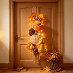 Rustic Harvest Wooden Door Hanger, Pumpkin Maple Fall Bowknot Wall Hanging Sign with Light Autumn Wreath Decorations, Wreath Farmhouse Porch Front Door Home Gift (Orange#3) by Unknown