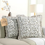 CPC Cocoa Vine Hand Block Print 100% Cotton Ruffle Throw Pillow Cover 20x20 inch with Hidden Zipper Decorative for Couch, Bed, Sofa, Farmhouse, Cottagecore Decor Gift Christmas Fall Thanksgiving by COTTONPRINTCLUB