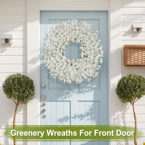 26 Inch Spring Wreaths for Front Door Large Easter Valentines Forsythia Floral Summer Spring Door Wreaths Outdoor All Season Spring Decorations for Home Porch Room Window Wall Farmhouse Decor(White-R) - Image 4