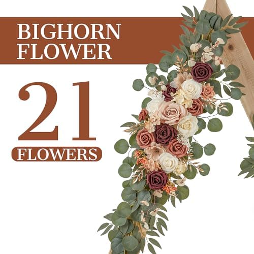 Ting's time Wedding Arch Flower Pack of 2 Artificial Silk Large Flower Swag Welcome Sign Floral Swag Reception Backdrop Floral Decor for Fall Wedding Party Ceremony（Terracotta & Champagne） - Image 2
