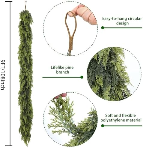 6FT 1Pcs Christmas Cedar Garland Artificial Realistic Soft Thick Green Faux Lush Cedar Pine Garland for Fireplace Mantel Stairs Doorframe Table Porch Indoor Outdoor Holiday Decor - Image 4