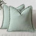 MIULEE Boho Linen Fringe Decorative Throw Pillow Covers Aqua Green 20x20 by MIULEE