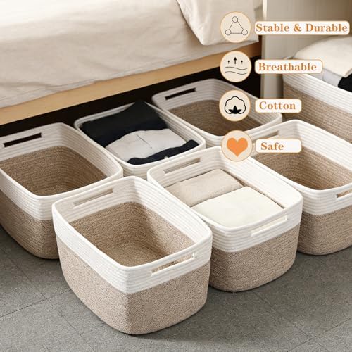6 Pack Woven Rope Baskets, 12.6"×9"×7.8" Storage Bins, White&Brown - Image 5