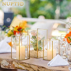 Nuptio Glass Hurricane Candle Holder Set of 6 Gold Pillar Candle Holders Large Rectangular Candleholder Table Centerpieces Decoration for Wedding Party Thanksgiving Ornaments 9.5 & 8.1 & 6.5 inch - Image 5