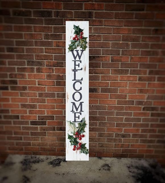 Porch Board Welcome Sign for Front Door Porch Deck Patio or Wall - Indoor Outdoor Decorative Christmas Holiday Farmhouse Rustic Vertical Porch Decor - Image 2
