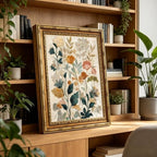 Gold Framed Beige Floral Canvas Wall Art Vintage Country Botanical Earth Tone Flower painting Decor Pictures Boho Plant Bedroom Living Posters Prints for Corridor Classroom Kitchen Room Decoration - Image 4
