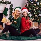 Foilswirl 60 Inch Emerald Green Velvet Quilted Christmas Tree Skirt - Image 4