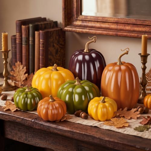 RattanView 7 Pcs Fall Pumpkins Decor, Resin Thanksgiving Table Centerpiece - Image 5