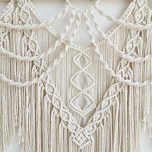 large macrame wall hanging - Boho Tapestry Macrame Wall Decor Art- Chic Bohemian Handmade Woven Tapestry Home Decoration for Bedroom Living Room Apartment Wedding Party - 43"x32" (Beige-fringe) - Image 6
