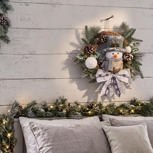 Suncalla 20" Christmas Snowman Wreath Winter Door Wreaths for Front Door - Image 5