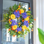 Spring Summer Wreaths for Front Door, Soomeir 24 Inch Door Wreath with Blue Hydrangea, Daisy and Poppies, for All Seasons Outside Indoor Outdoor Home Farmhouse Wedding - Image 3