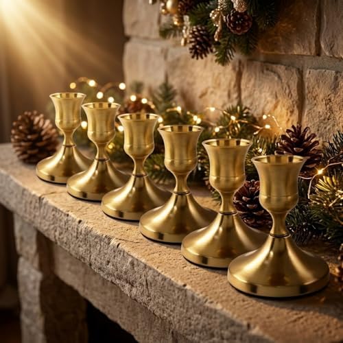 Gold Wine Glass Metal Candlestick Holders -Vintage Modern Metal Taper Candle Holders, Decorative Centerpiece for Table Mantel, Wedding Kitchen Home Decor, Wedding Gift,30Pcs - Image 2