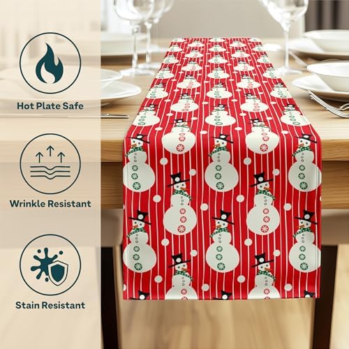 Christmas Table Runners | Red Snowman | Seasonal Table Decorations | Home Kitchen Decor | Made in The USA | Stain Resistant | 14" x 72" Long - Image 3