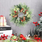 8 PCS Christmas Mini Cabinet Wreath for Kitchen with Ribbon Artificial Eucalyptus Cedar Hanging Garland with Red Whilt Berries Pine Cones for Swag Table Centerpiece Door Window Chair Wall Winter Decor - Image 2