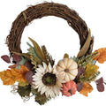 12" Fall Harvest Pumpkin and Sunflower Wreath - Grape Vine Autumn Wreath with Mixed Leaves, Perfect for Front Door, Indoor Outdoor Fall Door Decor, Pumpkin & Sunflower Accents - Ideal for Thanksgiving by idyllic