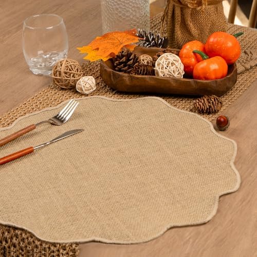 Noctiflorous Round Burlap Placemats Set of 12 Jute Rustic Place Mats for Dining Table Heat Resistant Natural Farmhouse Table Mats Decor (Wave Rim) - Image 5