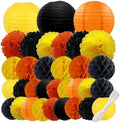 WOLHOWLTD ConstructionTheme Paper Decoration Set - 33 Pcs Paper Lanterns, Pompoms, Honeycomb for Construction Theme, Baby Shower, Rainbow Birthday Party Home Decoration(Yellow Black Orange) by Unknown