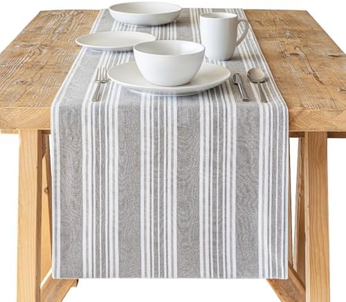 Over&Back 18x108 Woven Striped Table Runner - Washable Table Runners for a Custom Home Decor Tablescape - Coffee Table, Dinner Table, Living Room - Grey by overback