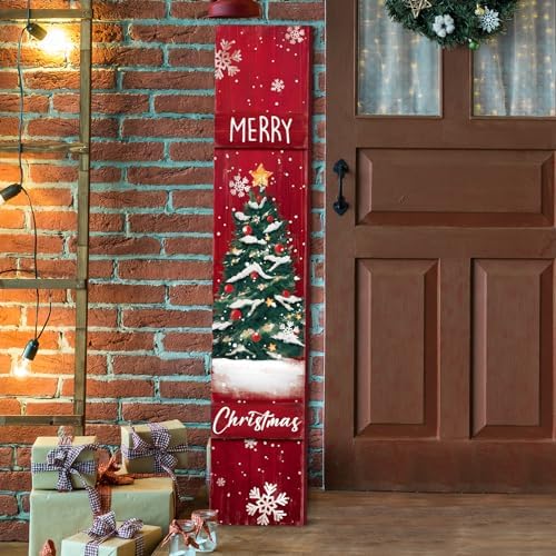 Merry Christmas Porch Sign Vertical Xmas Wooden Door Decor, 47" H by Chitidr