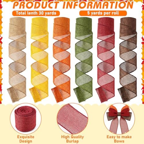 10 Pcs Fall Ribbon 4 Mesh Ribbon 6 Burlap Wired Edge Ribbons - Image 5