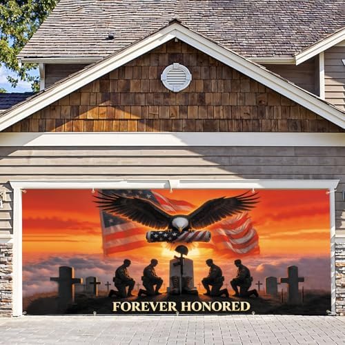 7 * 16FT Eagle USA Flag Memorial Day Garage Door Cover Decorations Independence Day Garage Door Banner for Outdoor Indoor Patriot Party Photography Backdrop by ANNAQUEEN
