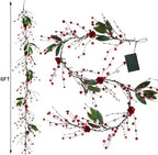 DR.DUDU Valentines Day 6 Ft Garland with Lights, Twig Garland with Pink Heart Roses and Berry Valentines Decor for Home Mantel - Image 3