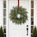 24"Artificial Norfolk Pine Wreath with Berry for Christmas Front Door Decor - Image 2