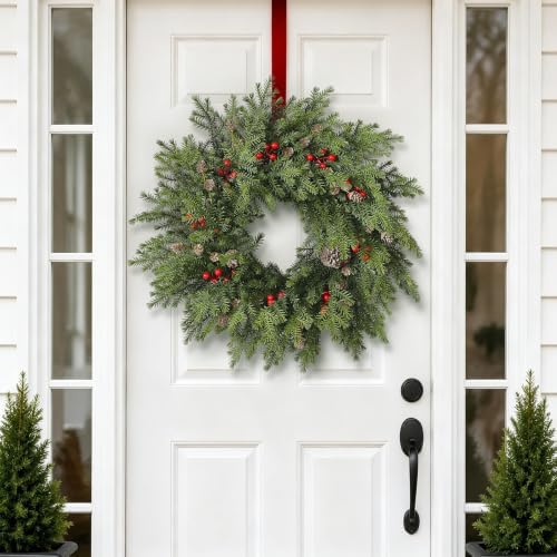 24"Artificial Norfolk Pine Wreath with Berry for Christmas Front Door Decor - Image 2