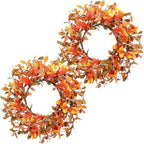 Hotop 2 Pcs 22'' Fall Wreaths for Front Door Autumn Wreaths with Berries Harvest Eucalyptus Leaves Orange Gold Leaves for Home Wall Farm Fall Thanksgiving Festival Decor by Hotop