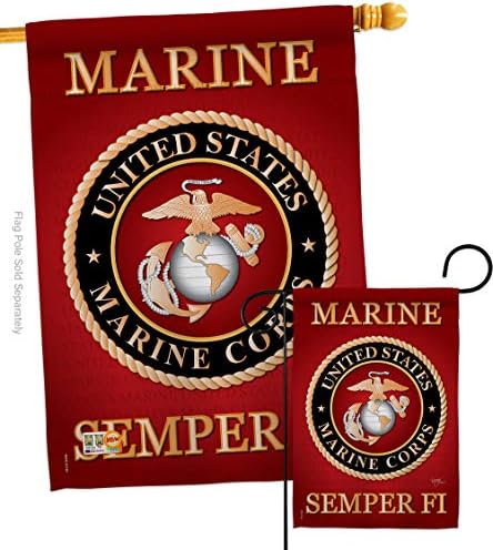Marine Corps Garden House Flag - Set Armed Forces USMC Semper Fi United State American Military Veteran Retire Official - Decoration Banner Small Yard Gift Double-Sided Made In USA 28 X 40 by Breeze+Decor