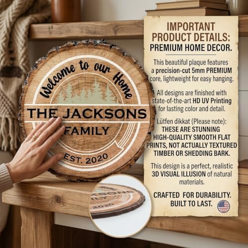Personalized Family Name Wall Sign, Custom Faux Wood Slice Welcome Plaque, Rustic Farmhouse Home Decor, Flat MDF Board with 3D Printed Wood Illusion (Not Real Wood), Housewarming Gift - Image 4