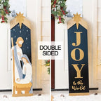 Glitzhome 42"H Christmas Double Sided Nativity Porch Sign,Wooden Porch Decor with Gold "JOY to the World", Xmas Welcome Sign for Front Door Indoor Outdoor Holiday Decorations - Image 2